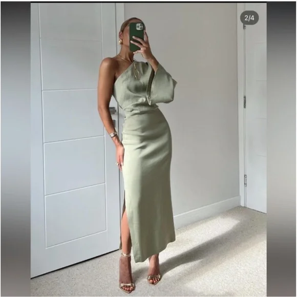 ZARA WOMAN NWT ASYMMETRICAL LINEN BLEND DRESS SIZE LARGE - Picture 3 of 7